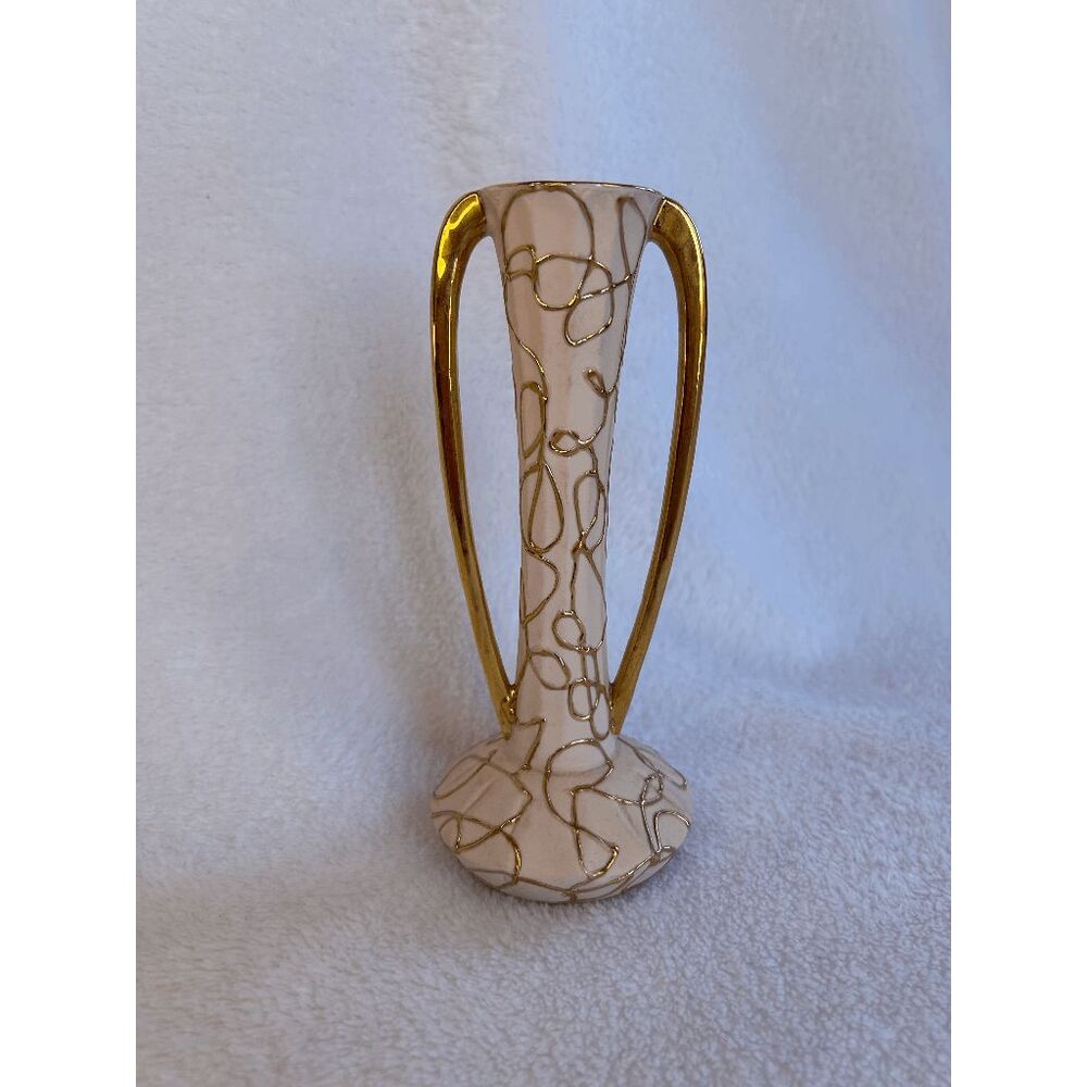 Lefton Ceramic Bud Vase Pastel Pink w/Gold Swirls, Small, Art Deco, Delicate
